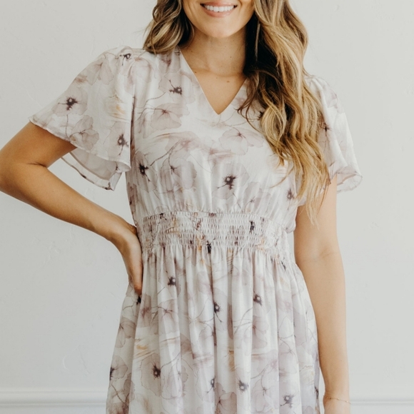 MikaRose Floral Maxi Dress Cream and Purple - Picture 9 of 17